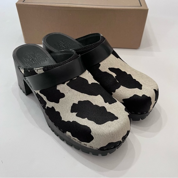 MIA Cow Print Clogs 🐄 Karlie Open Back Leather Women’s NEW IN BOX - Picture 4 of 10